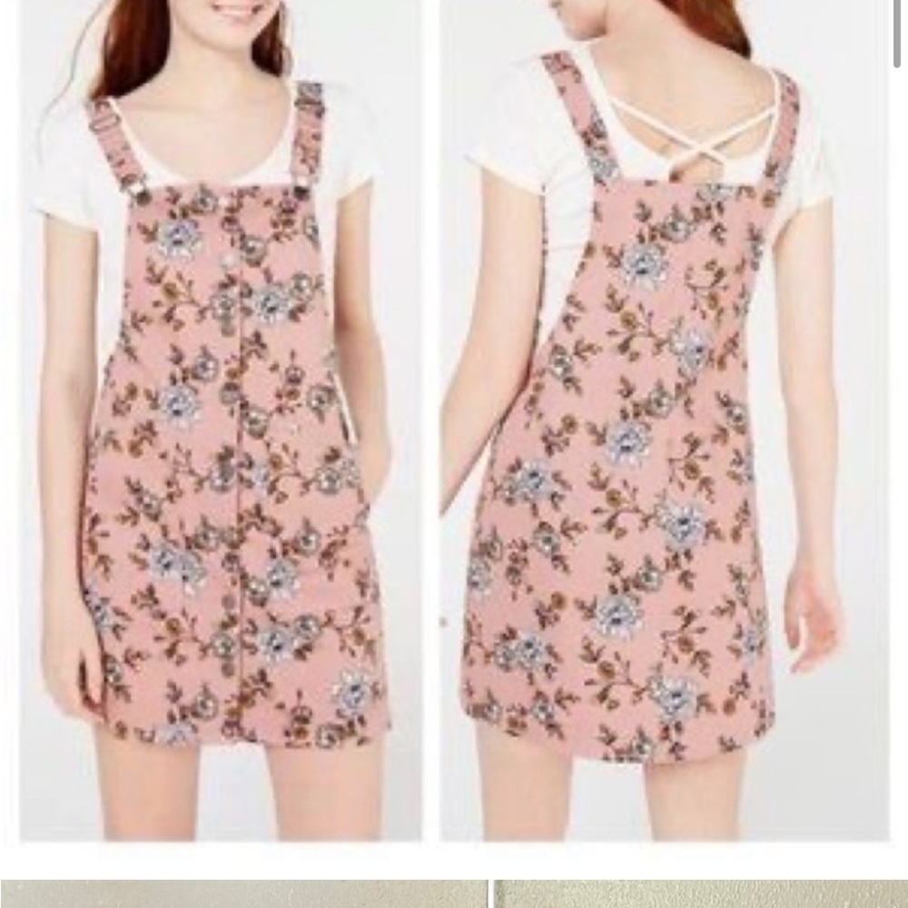 Tinseltown Floral Skirtall Overall Dress Med Blush Pink Pockets Retro Dungarees